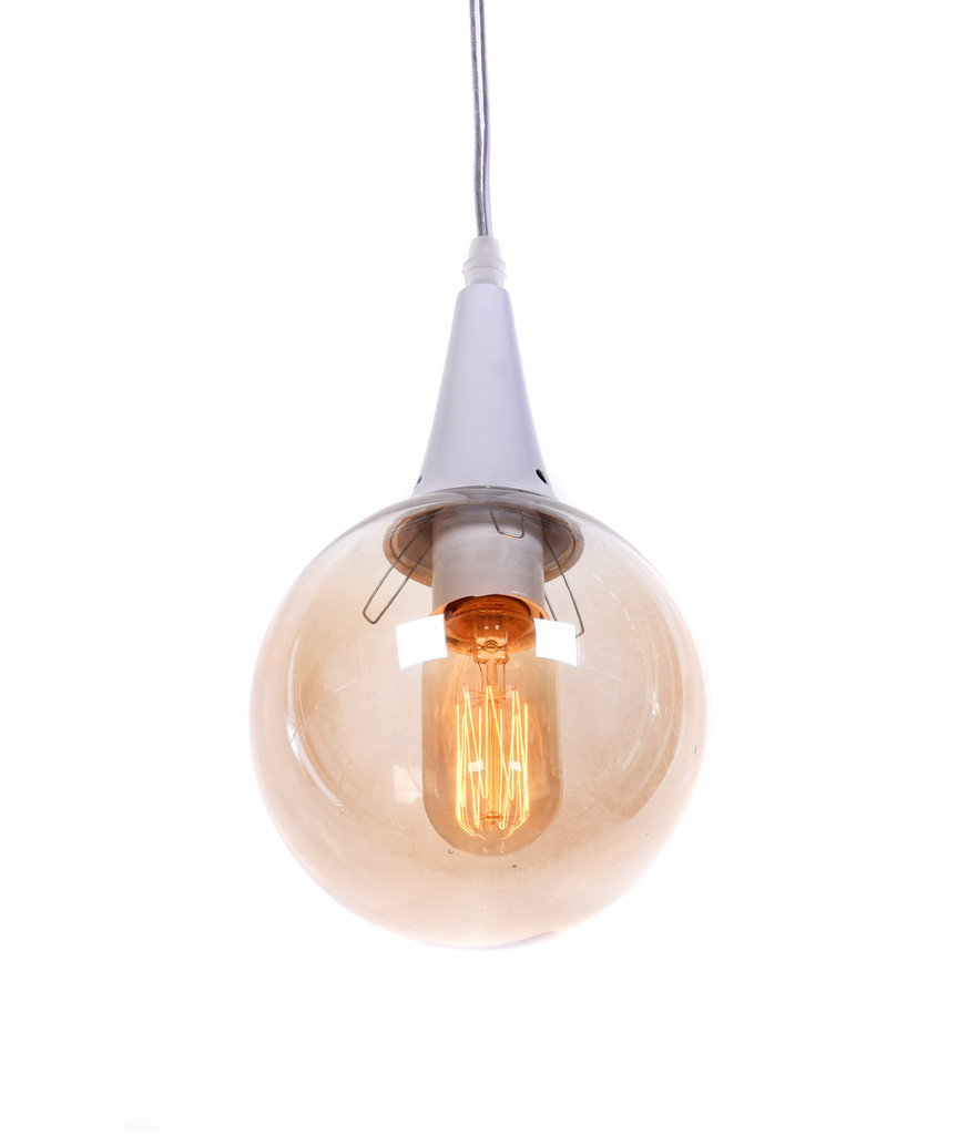 Sklenená biela závesná lampa ROCHERRO, tienidlo jantárová guľa, loftový štýl - Lumina Deco obrázok 4
