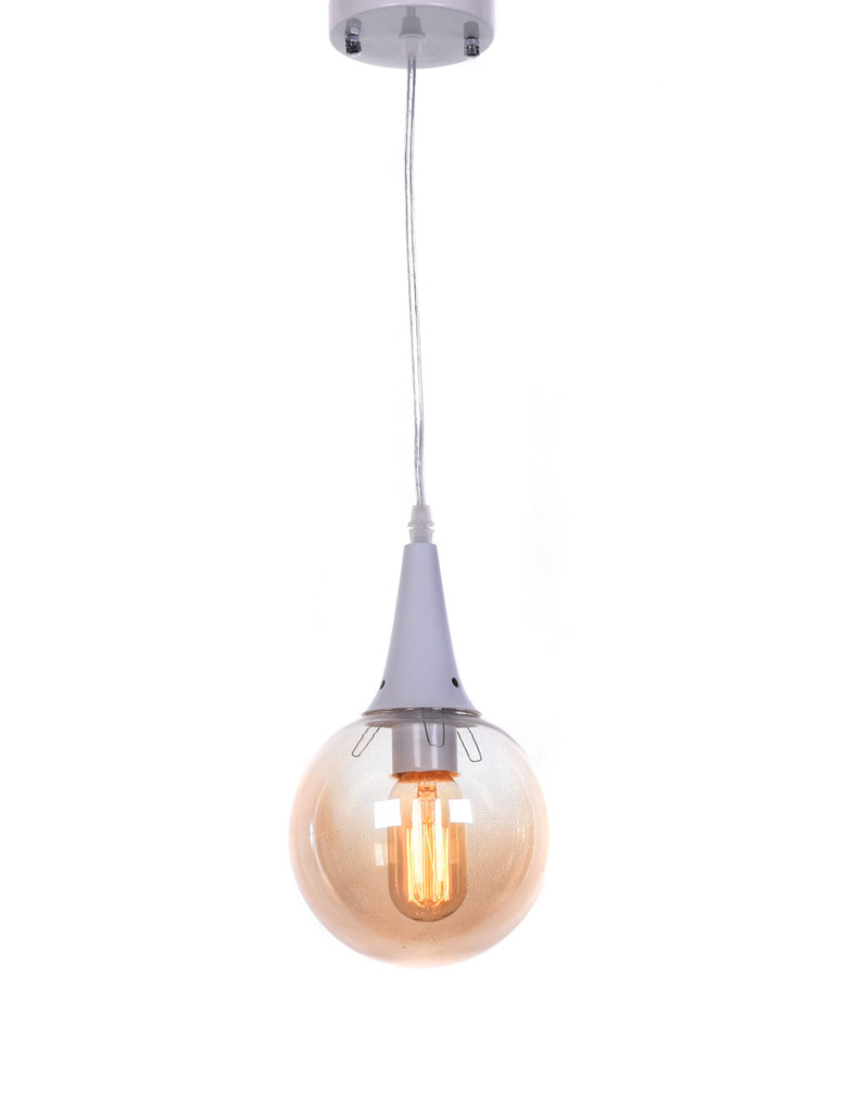 Sklenená biela závesná lampa ROCHERRO, tienidlo jantárová guľa, loftový štýl - Lumina Deco obrázok 2