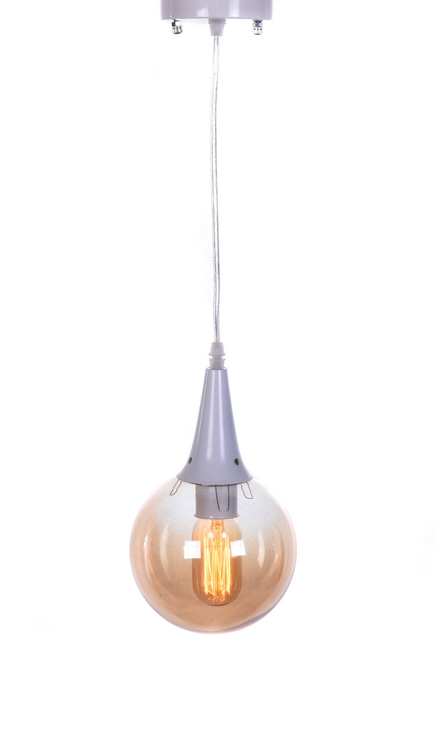 Sklenená biela závesná lampa ROCHERRO, tienidlo jantárová guľa, loftový štýl - Lumina Deco obrázok 3