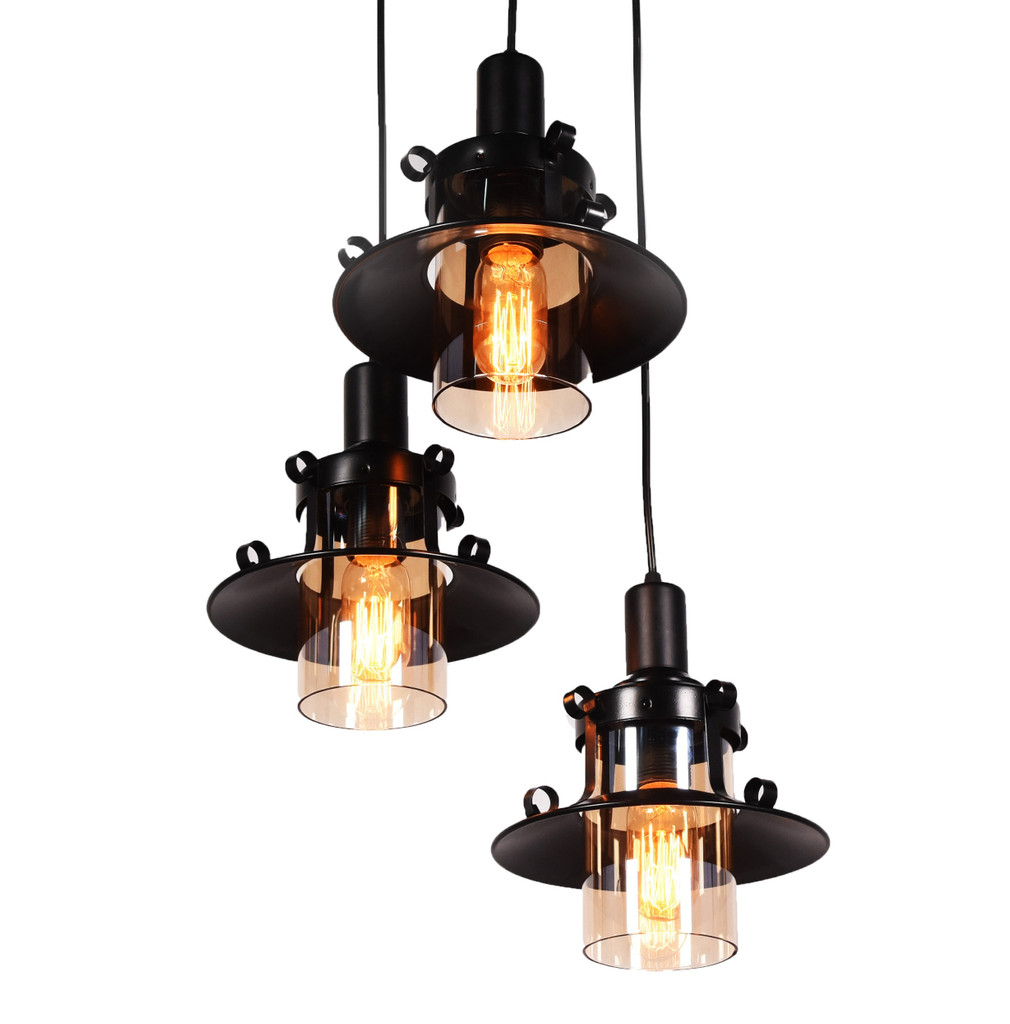 Dizajnová, kovová, loftová, čierna trojitá závesná lampa CAPRI W3 - Lumina Deco obrázok 1