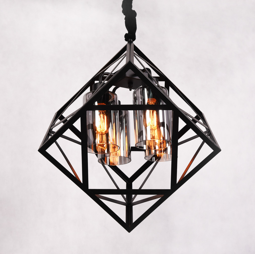 Dizajnová kovová závesná lampa BRUTTE so sklenenými sivými dymovými trubicami - Lumina Deco obrázok 3