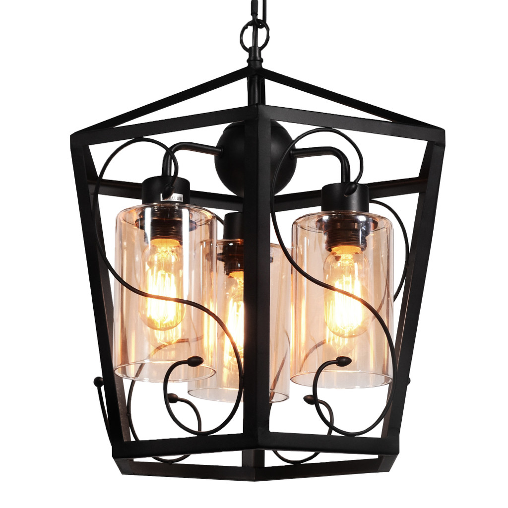 Moderná závesná lampa SPARETTA na reťazi, kovová, čierna, v loftovom štýle - Lumina Deco obrázok 1