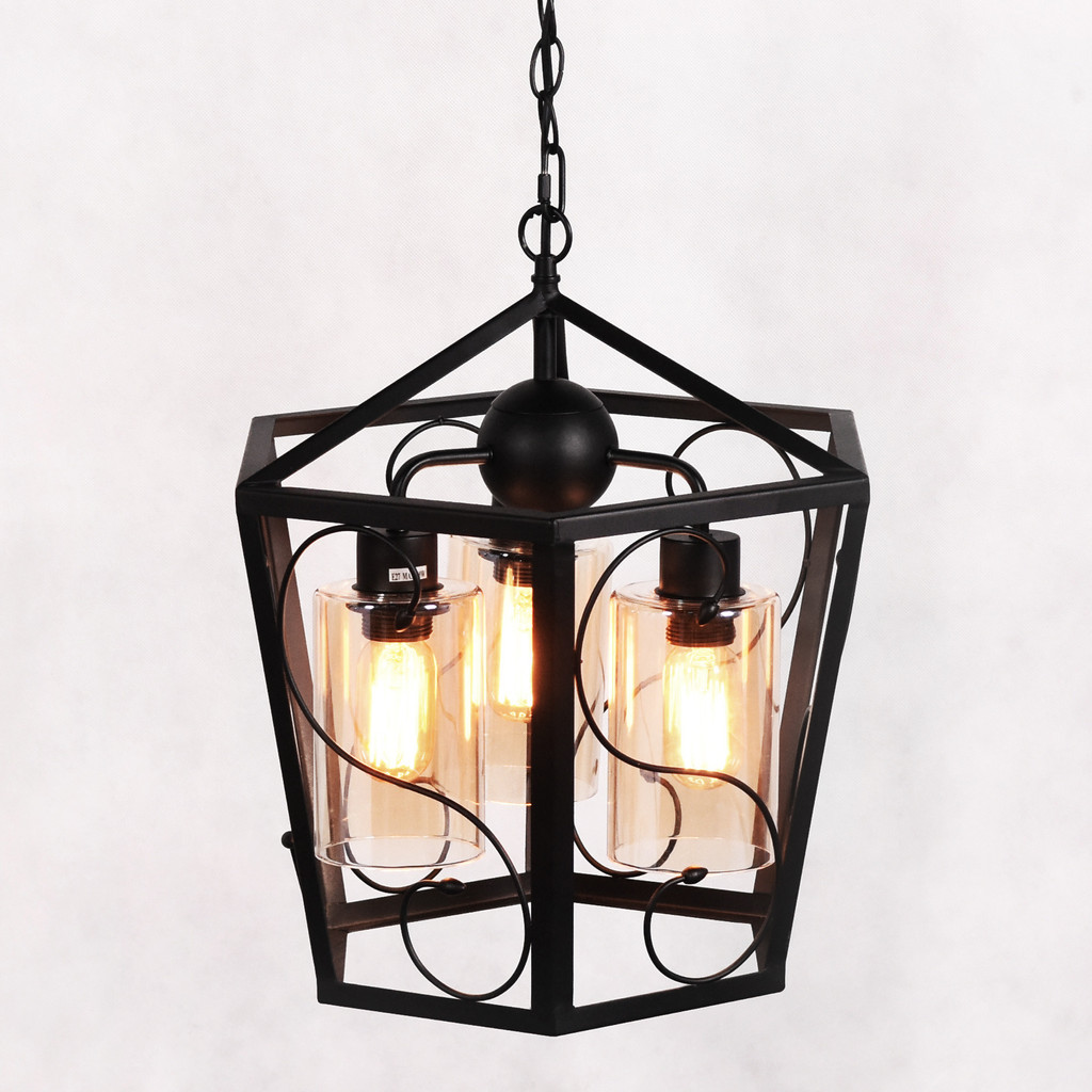 Moderná závesná lampa SPARETTA na reťazi, kovová, čierna, v loftovom štýle - Lumina Deco obrázok 3