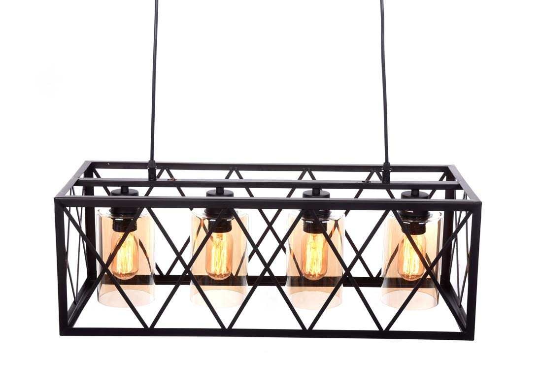 Drôtená závesná lampa, čierny priemyselný luster NORTIS, kovové tienidlo, loft - Lumina Deco obrázok 3