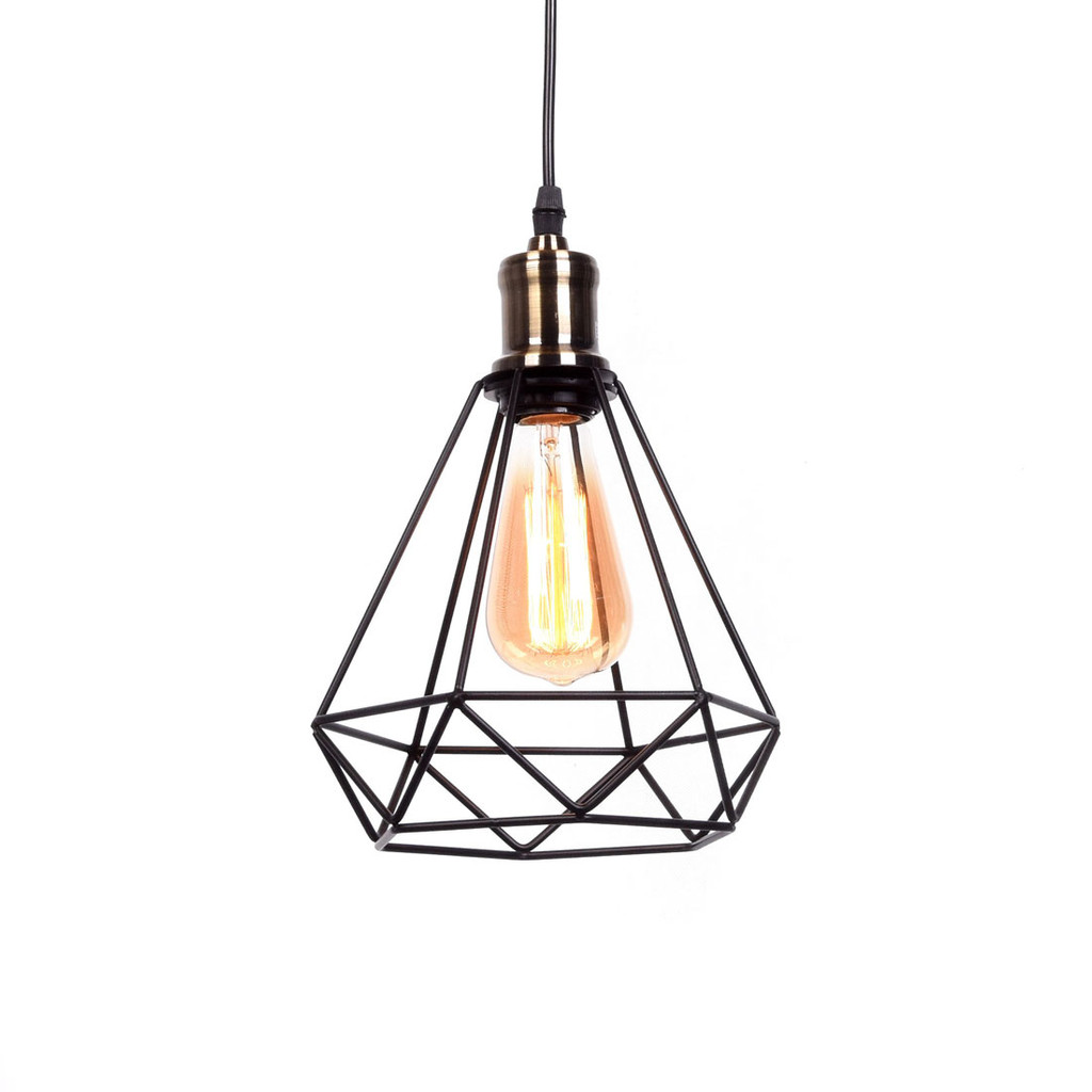 Dizajnová drôtená závesná lampa COBI, minimalistický čierny diamant - Lumina Deco obrázok 2