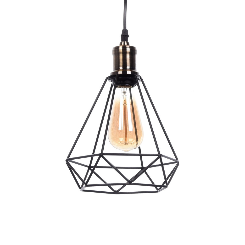 Dizajnová drôtená závesná lampa COBI, minimalistický čierny diamant - Lumina Deco obrázok 1