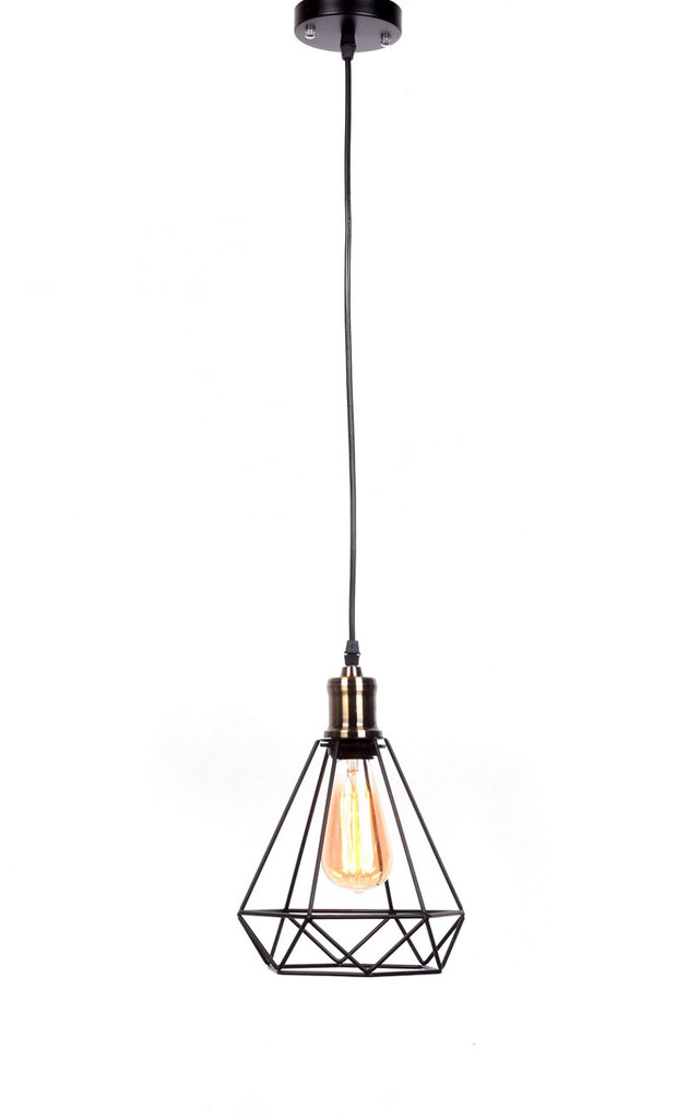 Dizajnová drôtená závesná lampa COBI, minimalistický čierny diamant - Lumina Deco obrázok 3