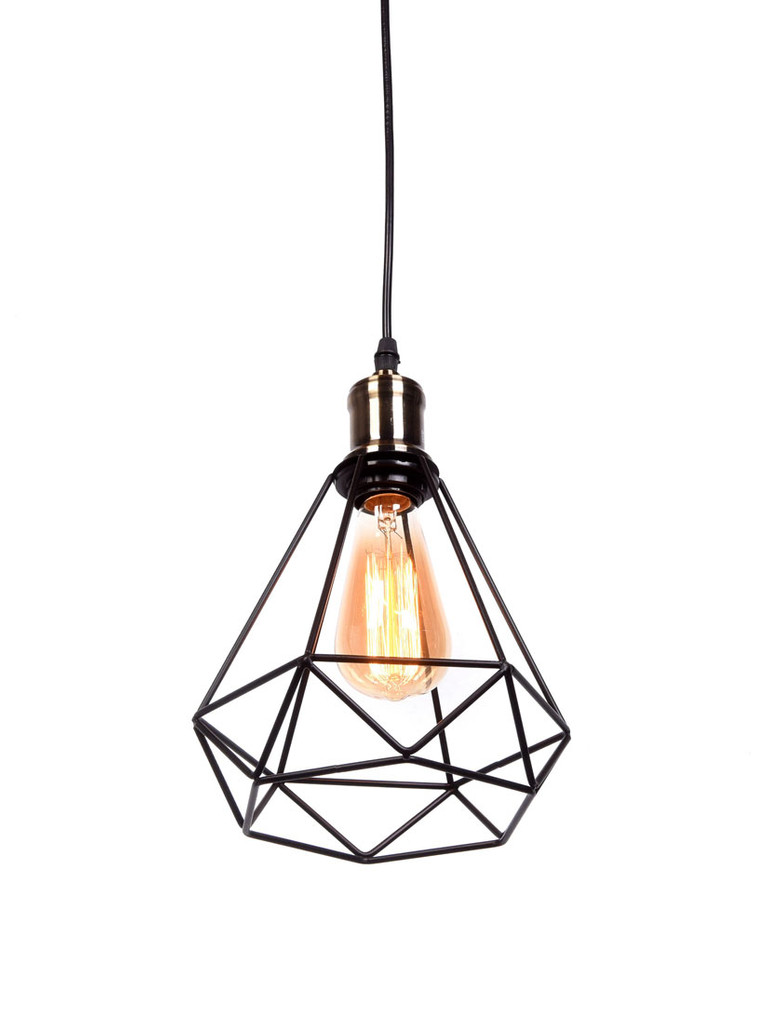 Dizajnová drôtená závesná lampa COBI, minimalistický čierny diamant - Lumina Deco obrázok 4