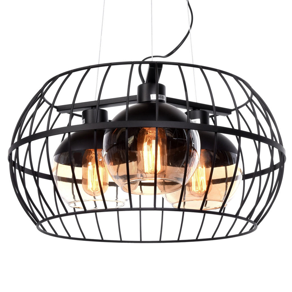 Trojité drôtené závesné svietidlo OPTIS s čiernym košom, loftové, industriálne - Lumina Deco obrázok 1
