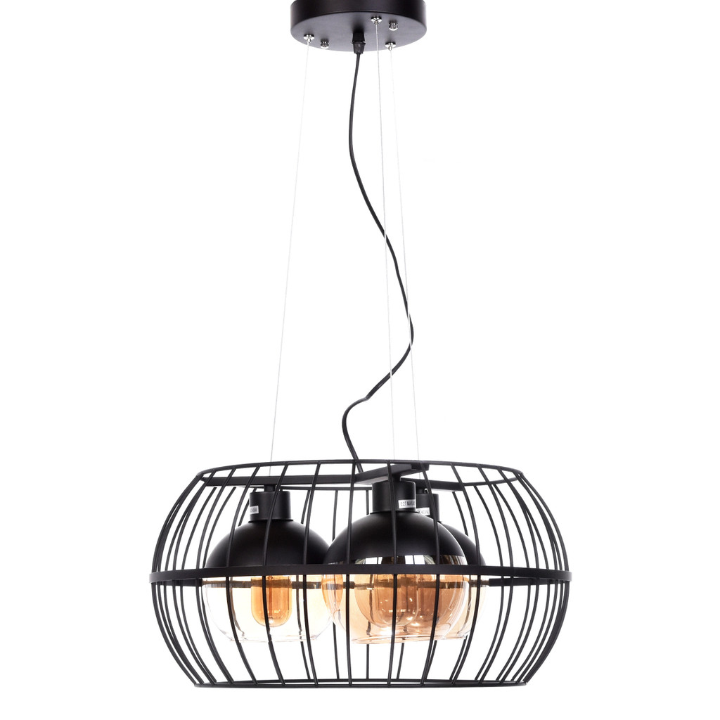 Trojité drôtené závesné svietidlo OPTIS s čiernym košom, loftové, industriálne - Lumina Deco obrázok 3