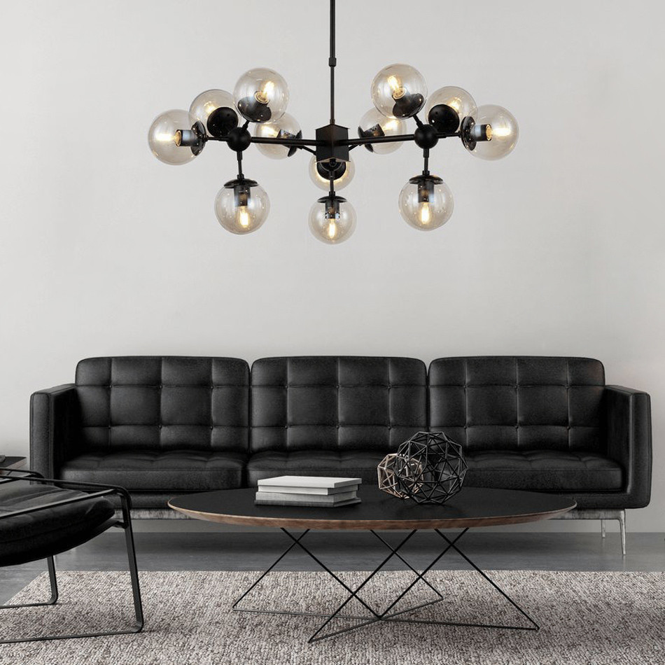 Dizajnový luster, sklenené gule, priehľadné bubliny, čierne závesné svietidlo ZODIAK W12 - Lumina Deco obrázok 2