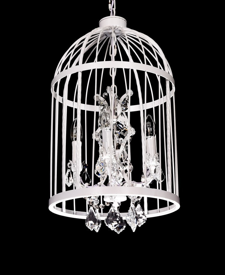 Závesný dizajnérsky krištáľový luster ARCHIVIA, biela kovová klietka - Lumina Deco obrázok 1