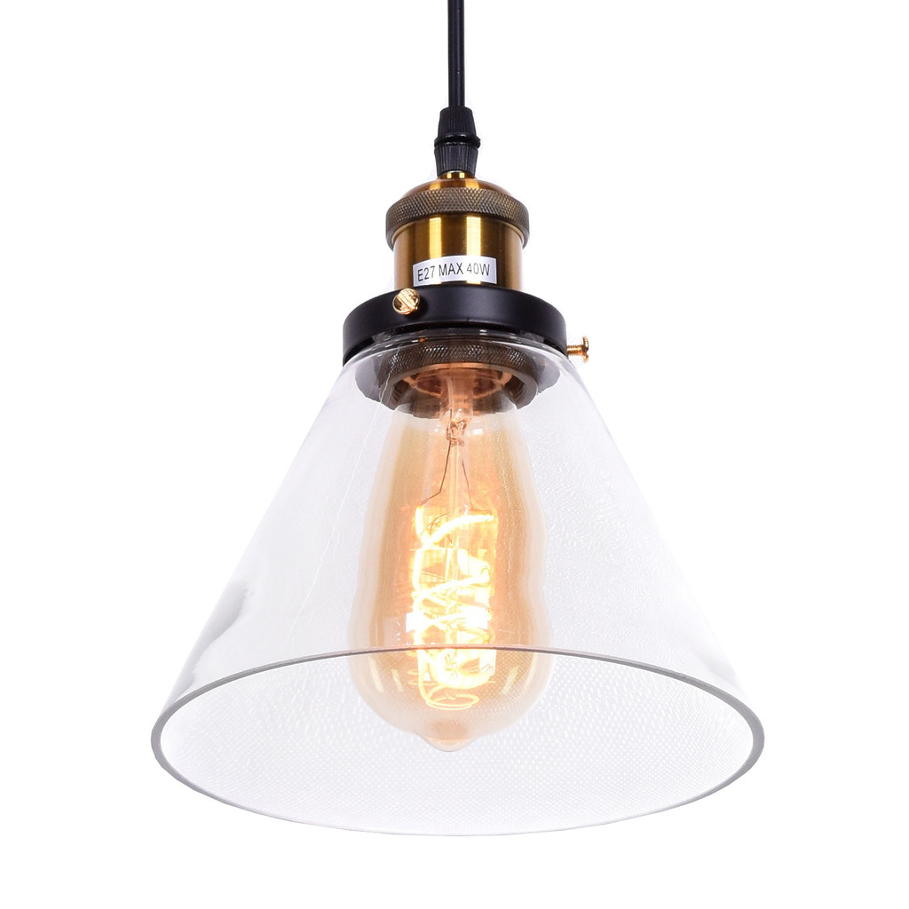 Priemyselná škandinávska loftová lampa NUBI, závesný sklenený priehľadný kužeľ - Lumina Deco obrázok 4