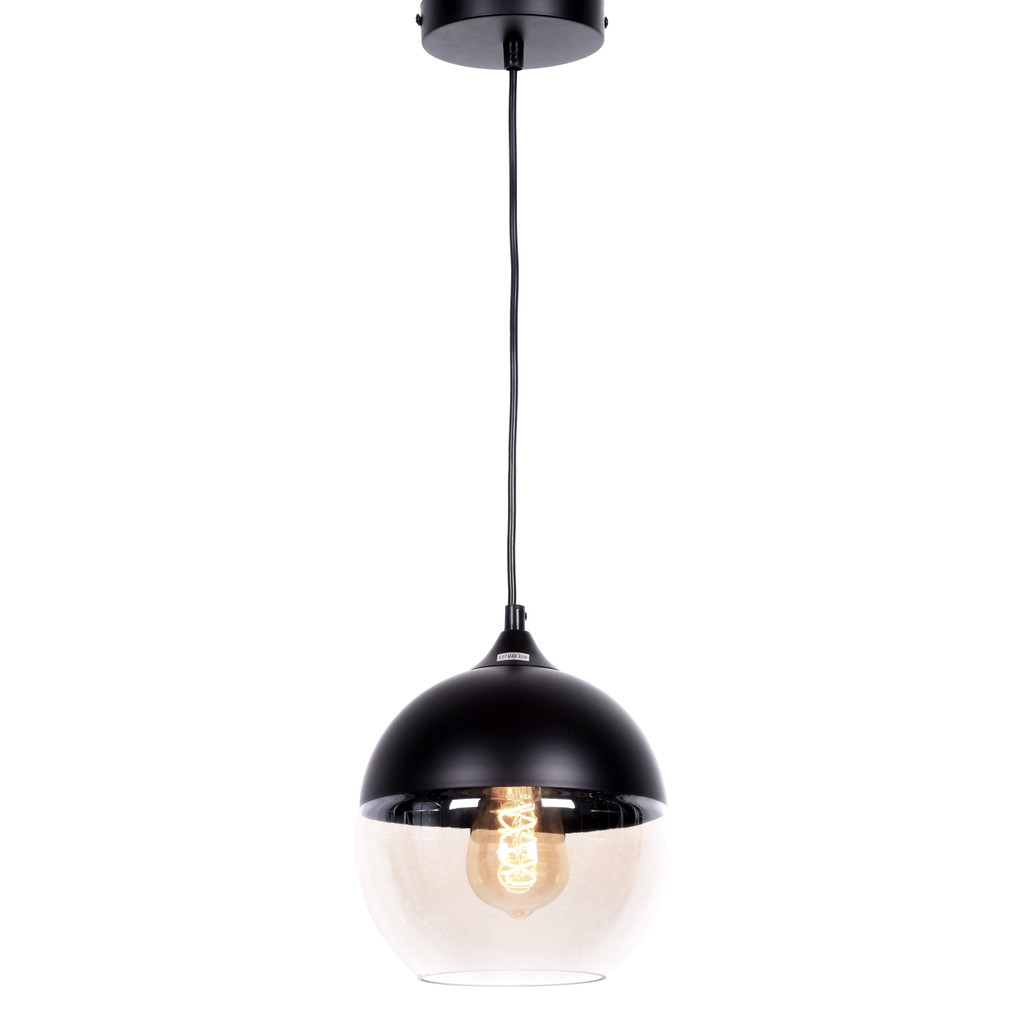 Čierna závesná lampa ALBION v industriálnom štýle, kombinácia kovu a skla - Lumina Deco obrázok 3