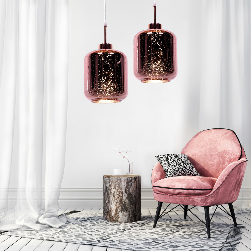 Moderná sklenená závesná lampa, luster ALACOSMO, ružové zlato, rose gold - Lumina Deco obrázok 2