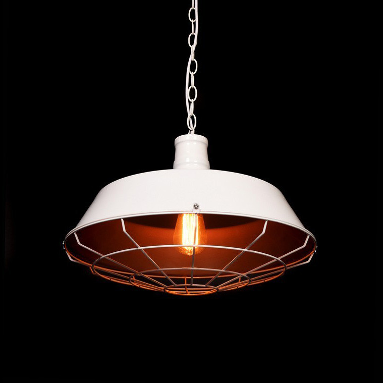 Biele závesné svietidlo ARIGIO v loftovom industriálnom štýle, kovové s drôteným krytom - Lumina Deco obrázok 1