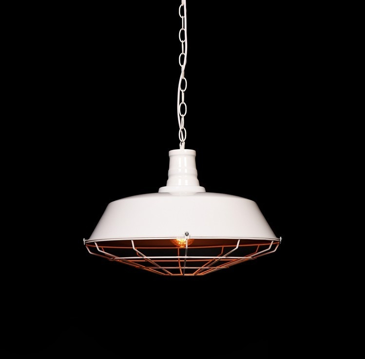 Biele závesné svietidlo ARIGIO v loftovom industriálnom štýle, kovové s drôteným krytom - Lumina Deco obrázok 2