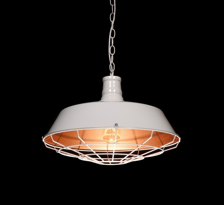 Biele závesné svietidlo ARIGIO v loftovom industriálnom štýle, kovové s drôteným krytom - Lumina Deco obrázok 4