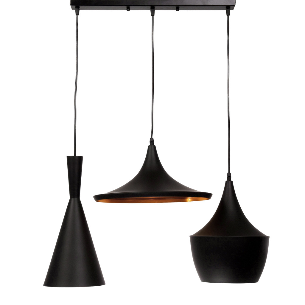 Trojdielna závesná lampa, loftové svietidlo v škandinávskom štýle, luster FOGGI TRIO, čierna, zlatá - Lumina Deco obrázok 1
