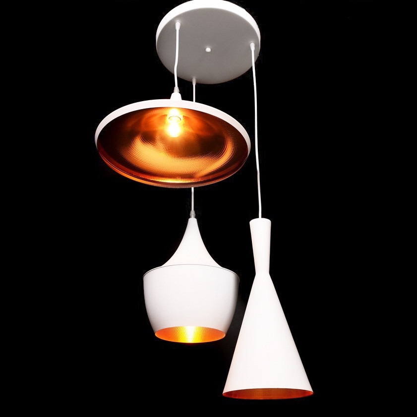 Závesná lampa, dizajnové loftové svietidlo FOGGI W3, biela, zlatá, trojdielna - Lumina Deco obrázok 4
