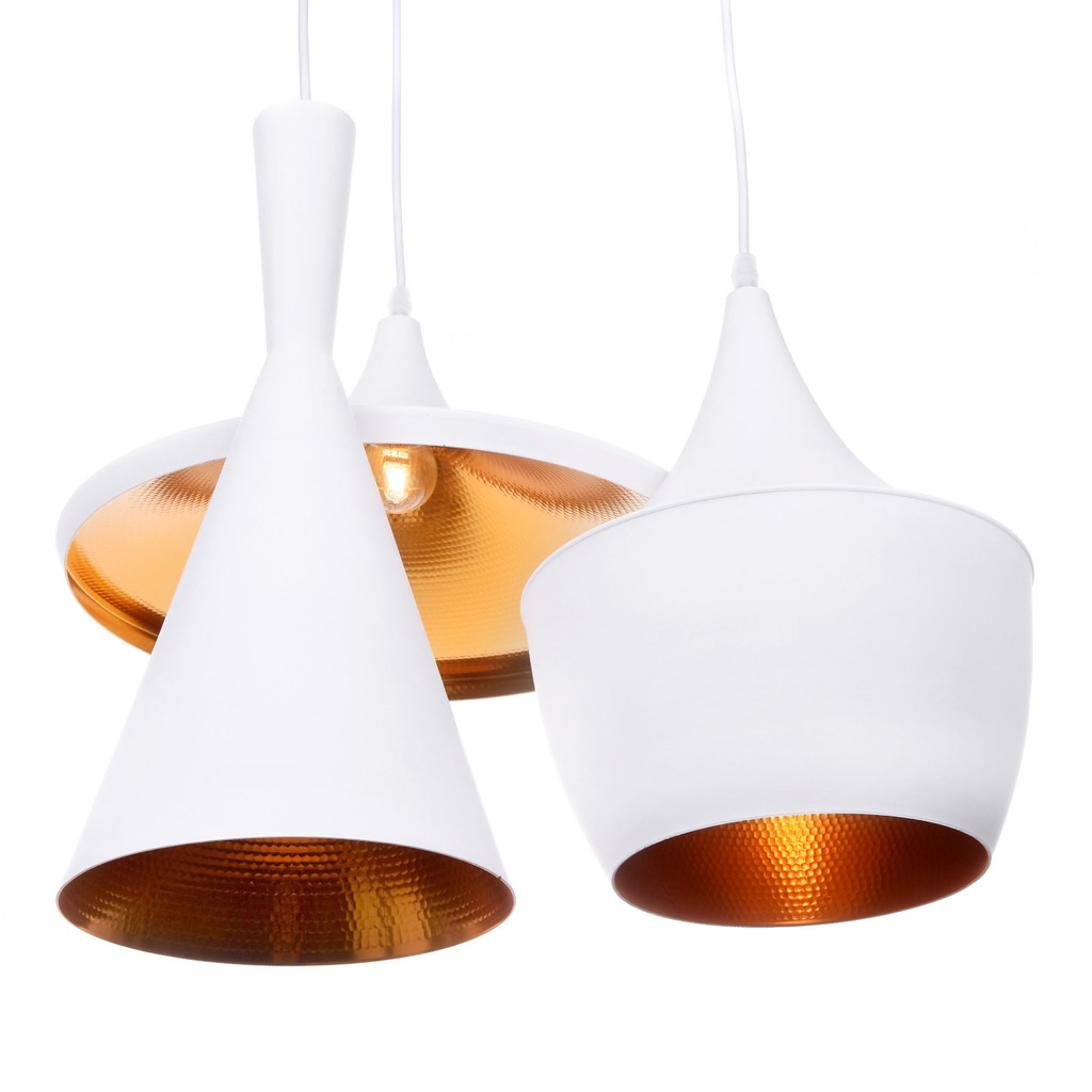 Závesná lampa, dizajnové loftové svietidlo FOGGI W3, biela, zlatá, trojdielna - Lumina Deco obrázok 2