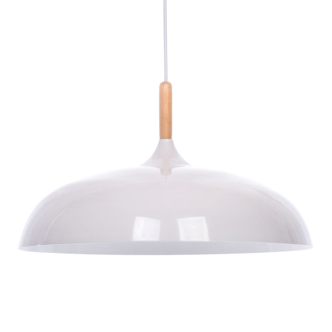 Biela moderná závesná lampa VERSI škandinávskeho štýlu, široké tienidlo, kov a drevo - Lumina Deco obrázok 4