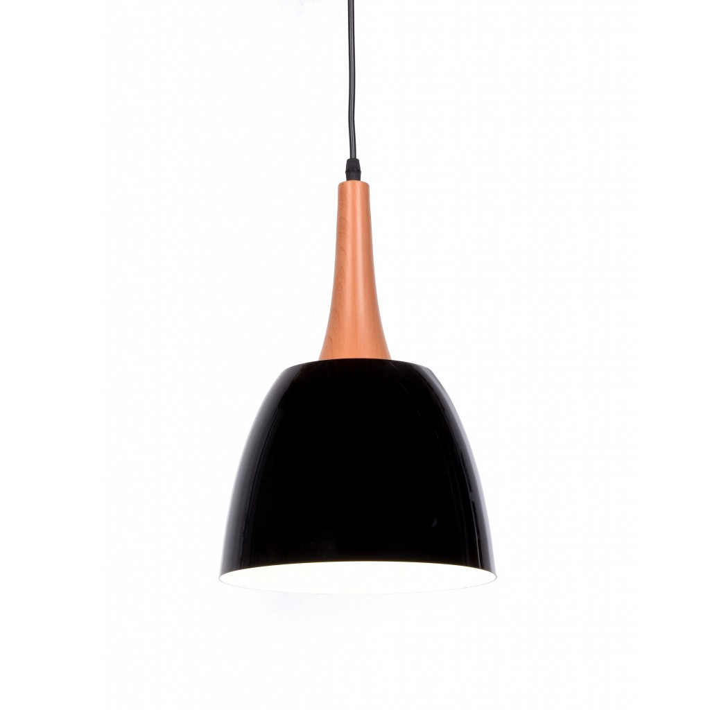 Čierna škandinávska závesná lampa DERBY, kovová, drevená, moderná - Lumina Deco obrázok 1