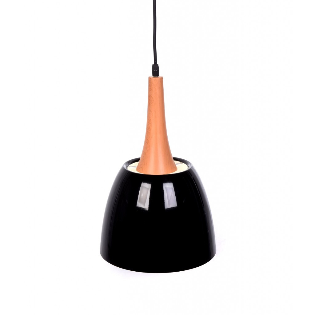Čierna škandinávska závesná lampa DERBY, kovová, drevená, moderná - Lumina Deco obrázok 4