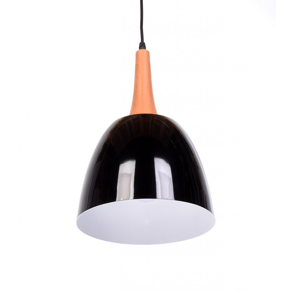 Čierna škandinávska závesná lampa DERBY, kovová, drevená, moderná - Lumina Deco obrázok 2