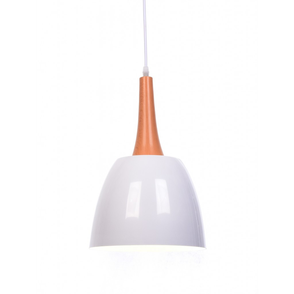 Biela škandinávska závesná lampa DERBY, kovová, drevená, moderná - Lumina Deco obrázok 1