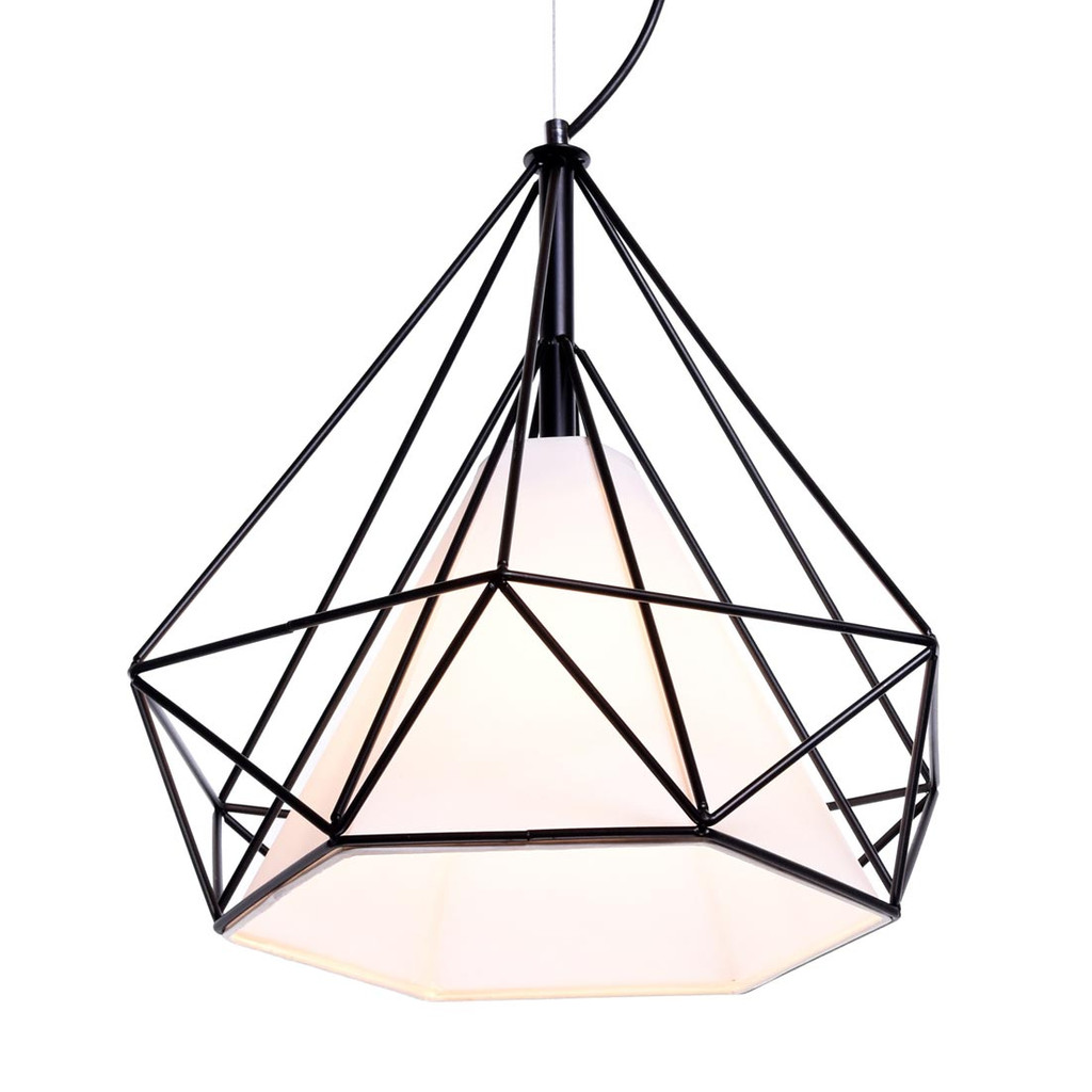 Čierna drôtená závesná lampa FORTI v tvare diamantu, moderná, loftová, škandinávska - Lumina Deco obrázok 1