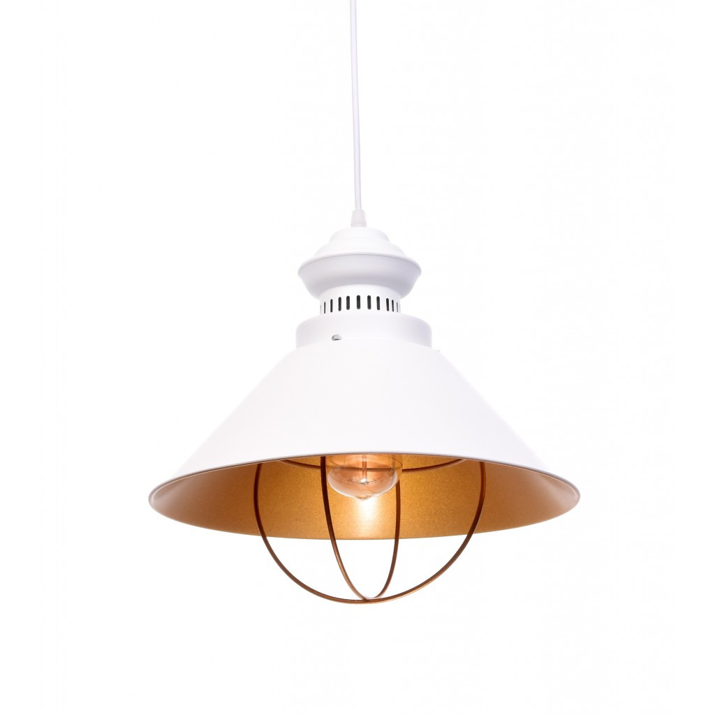 Biele loftové svietidlo KUGAR, priemyselná závesná kovová lampa, kužeľovité tienidlo - Lumina Deco obrázok 1