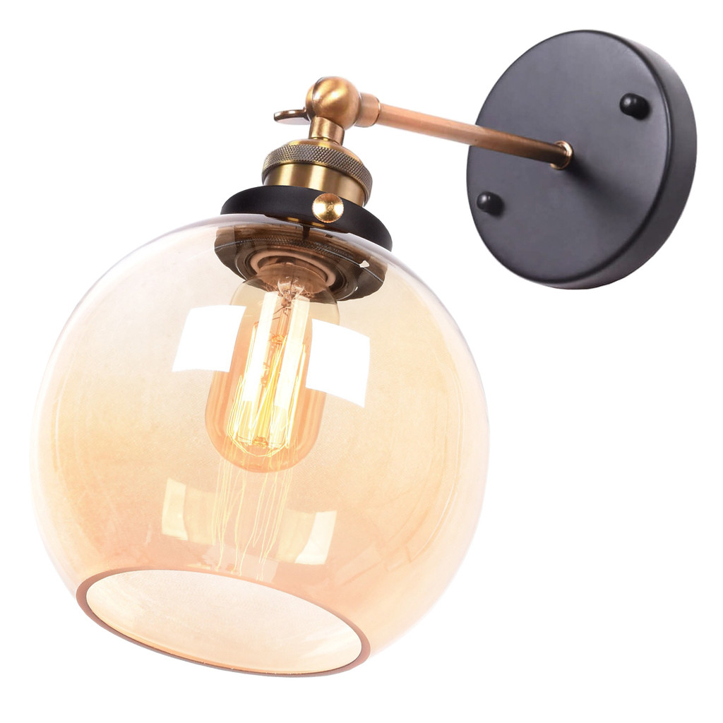 Sklenená nástenná lampa, jantárová guľa NAVARRO, nástenné svietidlo retro vintage - Lumina Deco obrázok 1