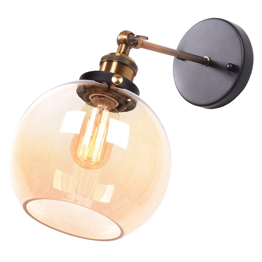 Sklenená nástenná lampa, jantárová guľa NAVARRO, nástenné svietidlo retro vintage - Lumina Deco obrázok 3