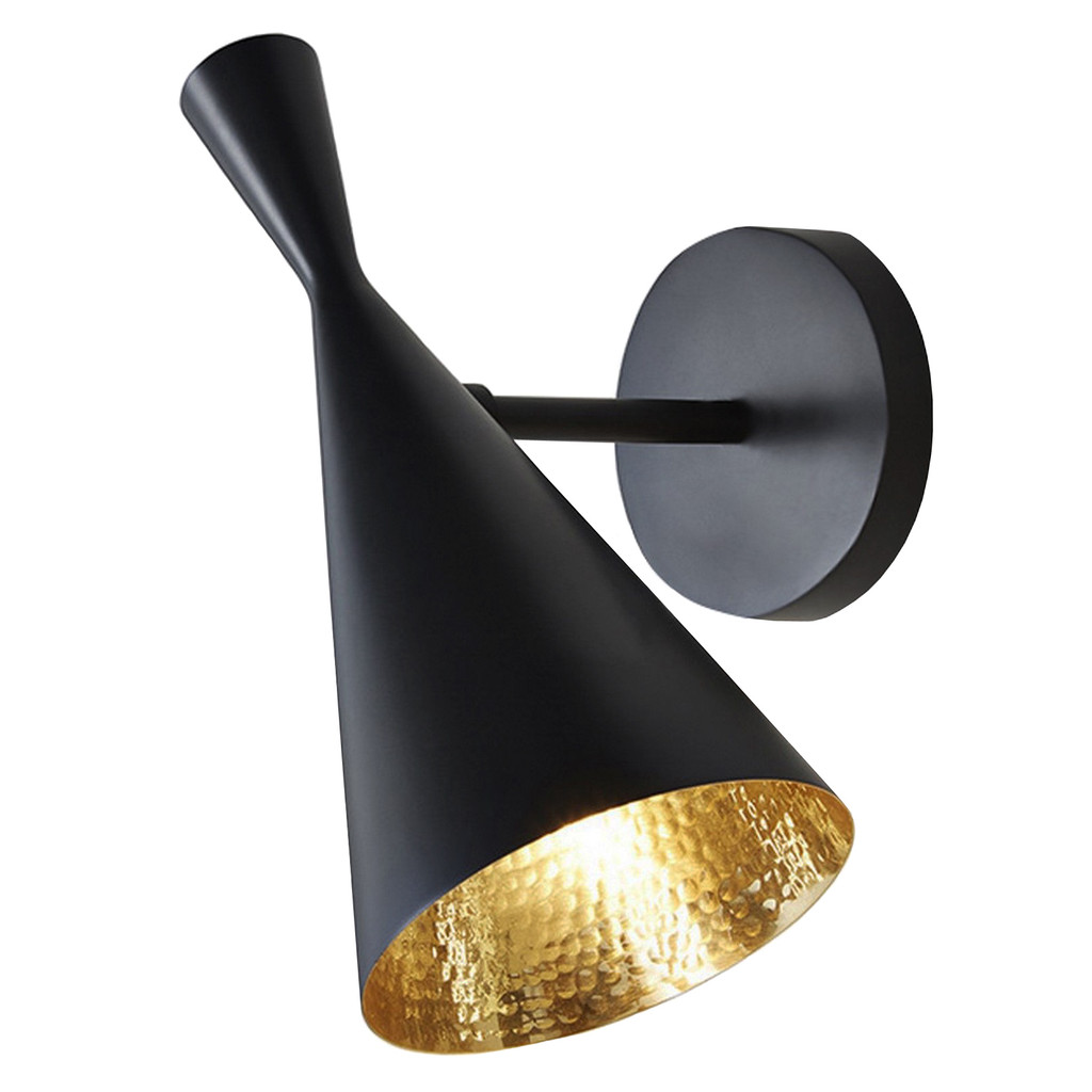 Čierne škandinávske nástenné svietidlo FOGGI W1, kužeľovité tienidlo, vnútri zlaté - Lumina Deco obrázok 1