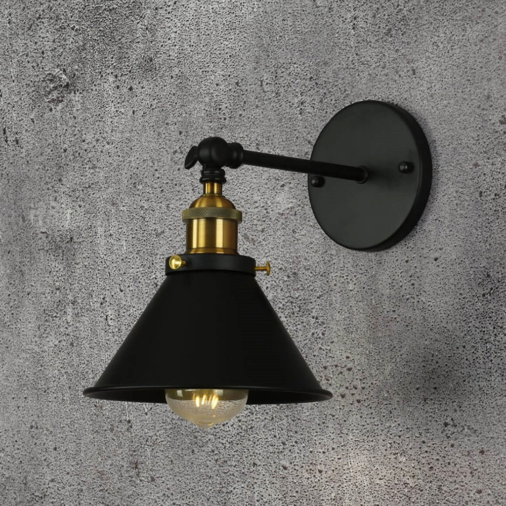 Čierne nástenné priemyselné svietidlo, GUBI W1, loftová lampa s dekoratívnym kovovým tienidlom - Lumina Deco obrázok 4