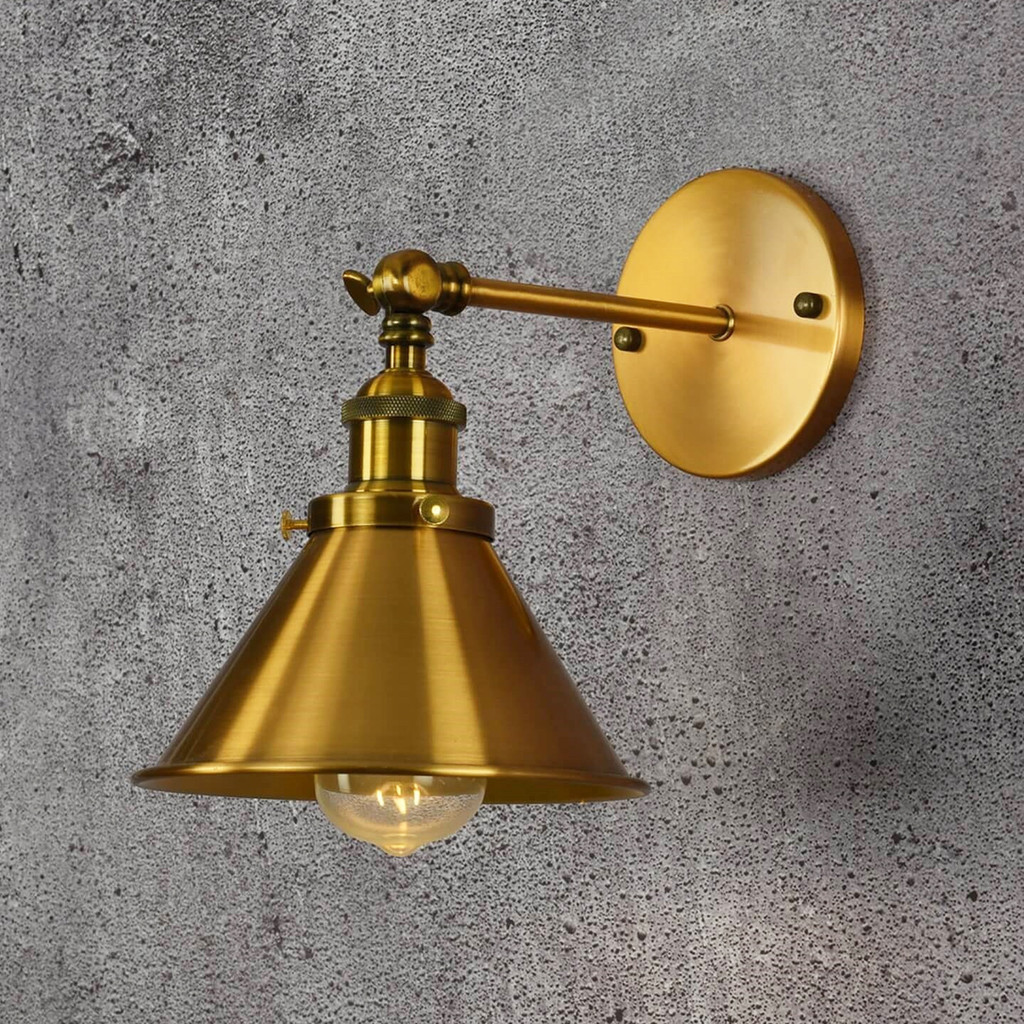 Zlaté mosadzné nástenné svietidlo v loftovom industriálnom štýle GUBI W1, nástenná lampa s dekoratívnym kovovým tienidlom - Lumina Deco obrázok 4