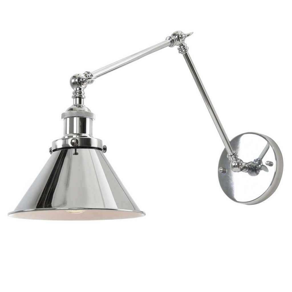 Kovová nástenná lampa GUBI W2, chrómované tienidlo, loftový kužeľ, nastaviteľné rameno - Lumina Deco obrázok 1