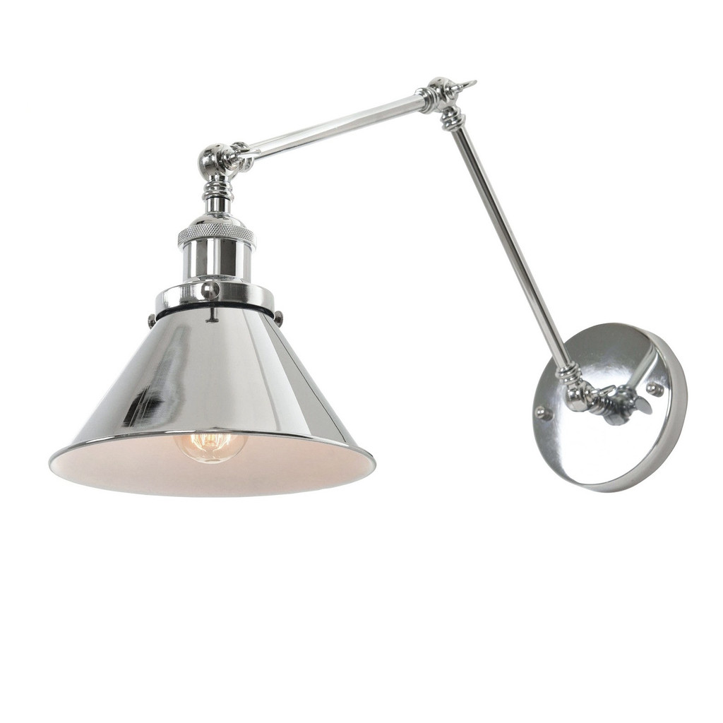 Kovová nástenná lampa GUBI W2, chrómované tienidlo, loftový kužeľ, nastaviteľné rameno - Lumina Deco obrázok 2