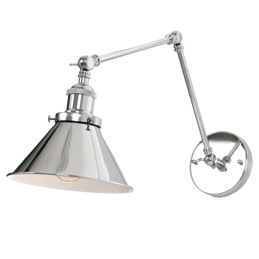 Kovová nástenná lampa GUBI W2, chrómované tienidlo, loftový kužeľ, nastaviteľné rameno - Lumina Deco obrázok 3