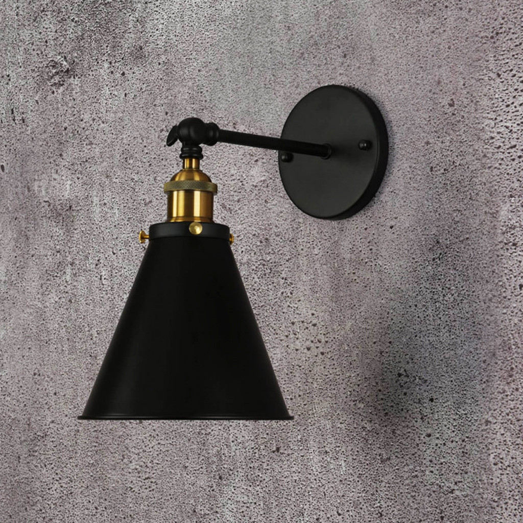 Priemyselné nástenné svietidlo RUBI W1, čierne kužeľovité tienidlo, štýl loft, vintage - Lumina Deco obrázok 4