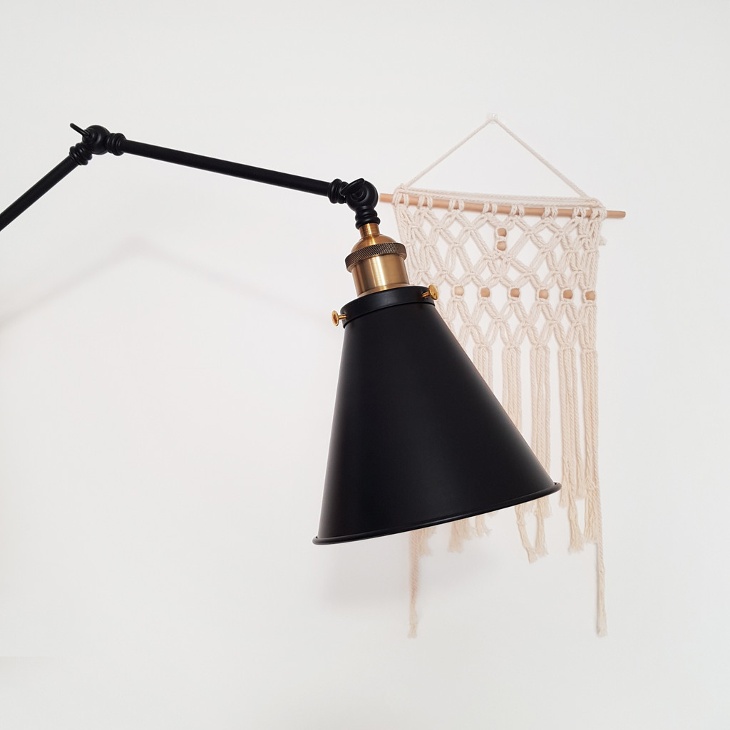 Loftové čierne nástenné svietidlo RUBI W2, kovová kužeľovitá nástenná lampa na ramene - Lumina Deco obrázok 4