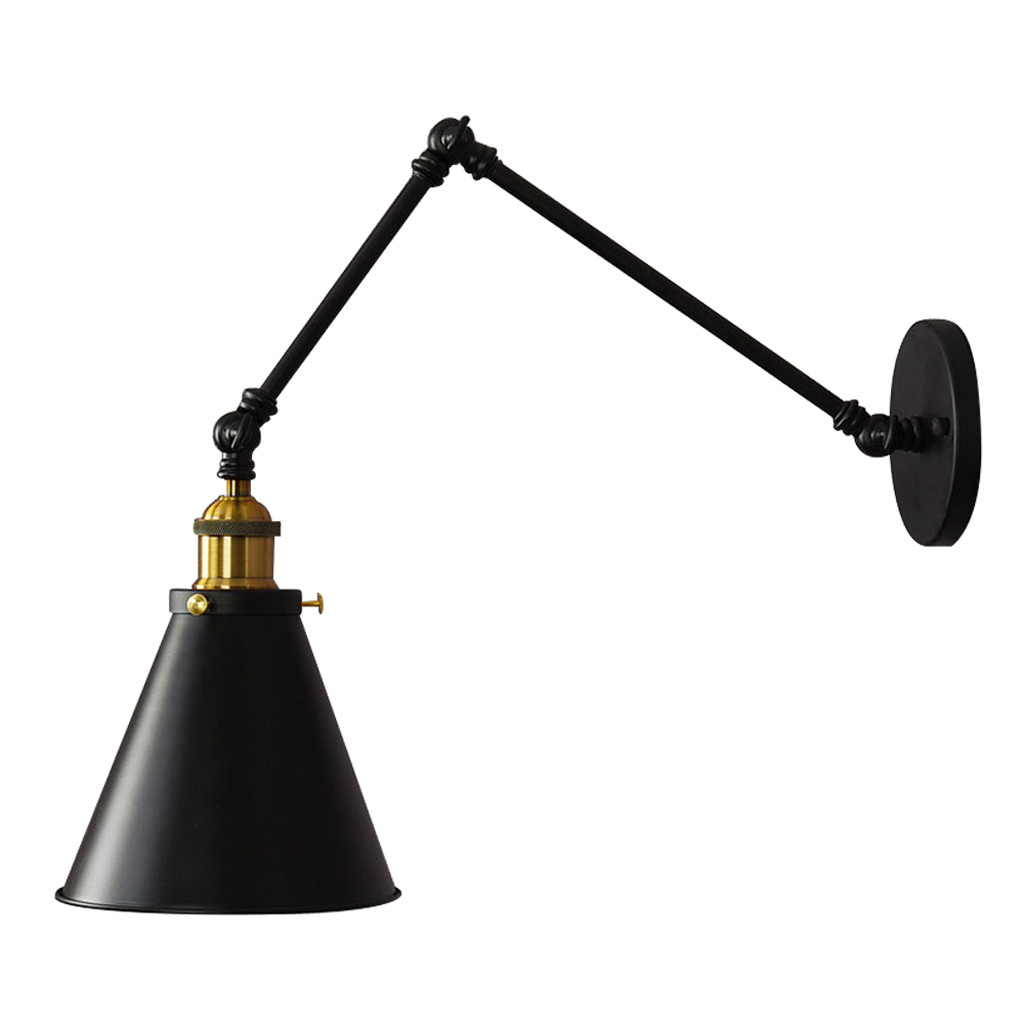 Loftové čierne nástenné svietidlo RUBI W2, kovová kužeľovitá nástenná lampa na ramene - Lumina Deco obrázok 1