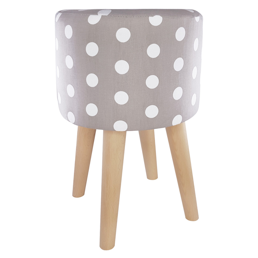 Puf na sedenie, taburetka z dreva, sivá, biele BODKY, polka dot - Lily Pouf obrázok 2