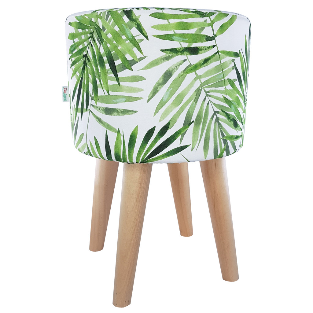 Módna taburetka, škandinávska stolička, rastlinný vzor, zelené listy paprade Nephrolepis - Lily Pouf obrázok 2