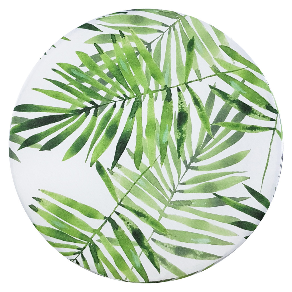 Módna taburetka, škandinávska stolička, rastlinný vzor, zelené listy paprade Nephrolepis - Lily Pouf obrázok 4