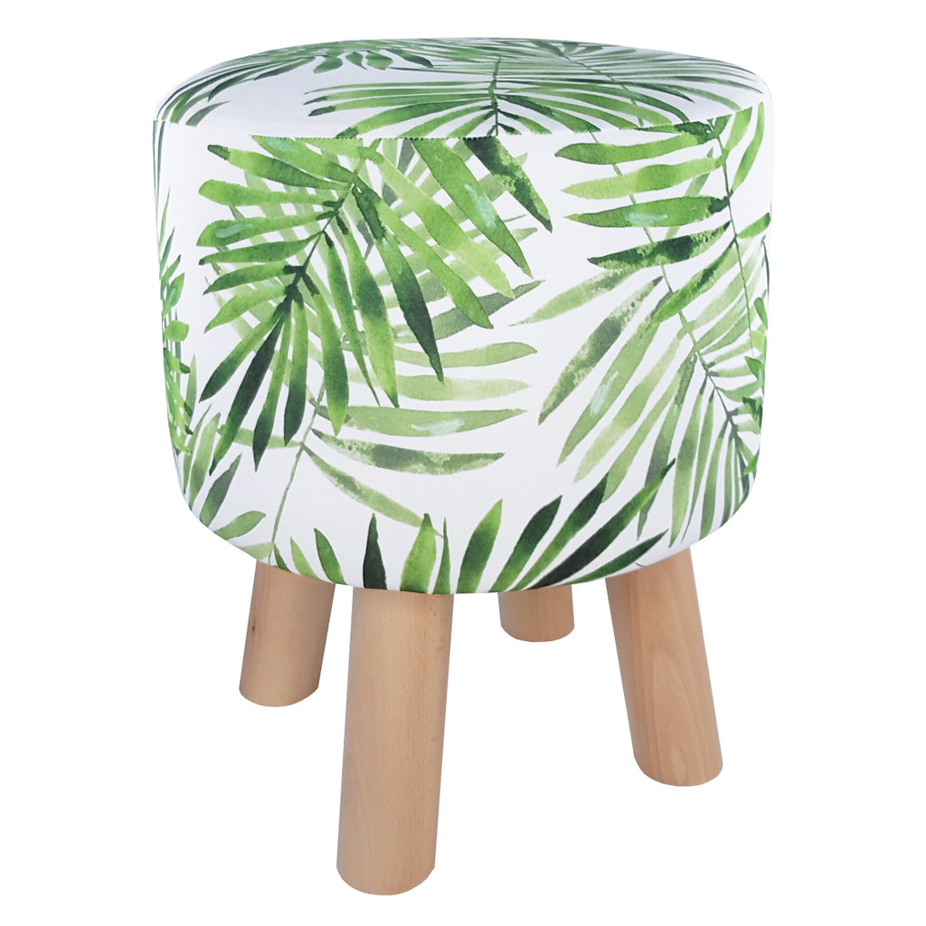 Módna taburetka, škandinávska stolička, rastlinný vzor, zelené listy paprade Nephrolepis - Lily Pouf obrázok 3