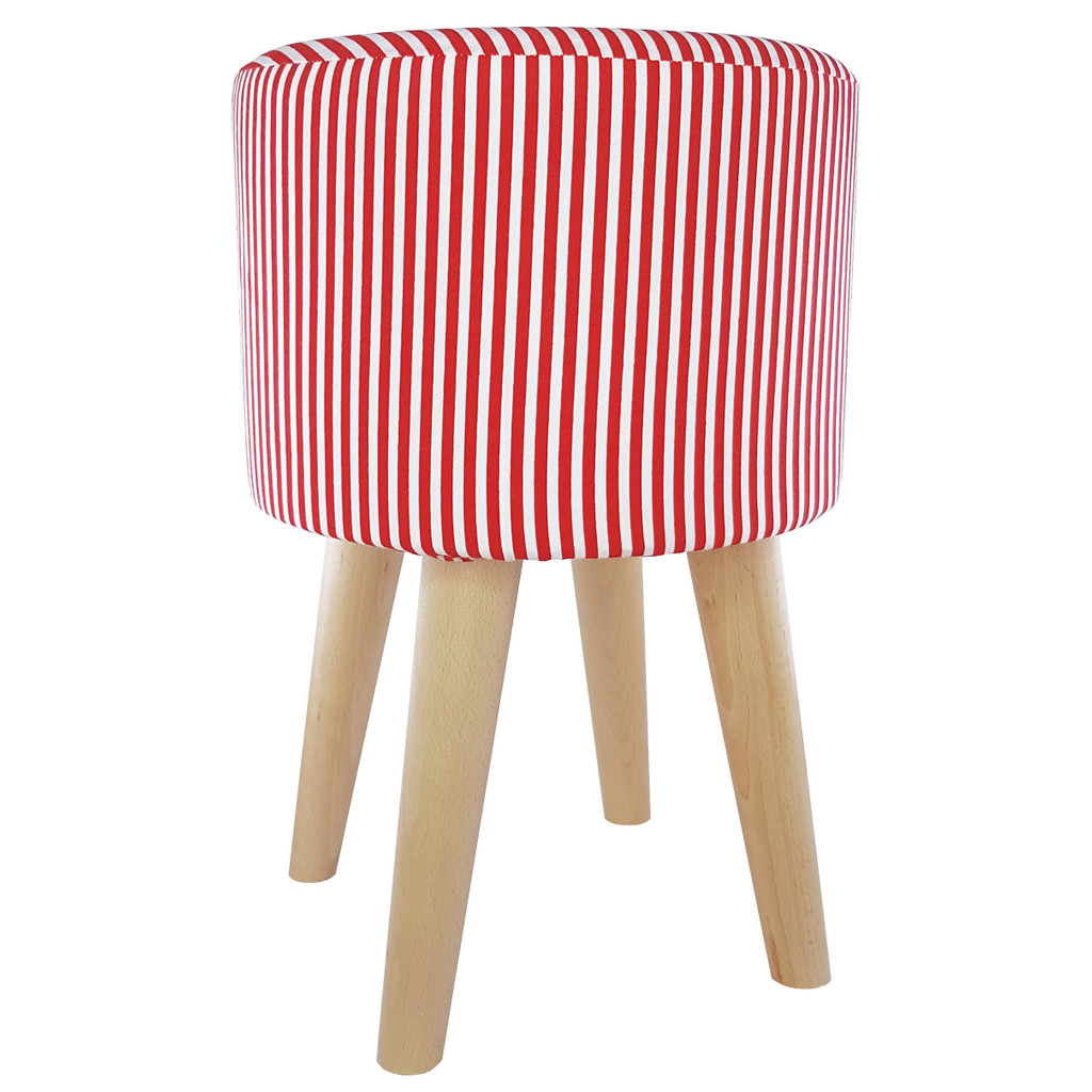 Moderná taburetka, pruhovaný, červeno-biely puf v dizajne vintage - Lily Pouf obrázok 2