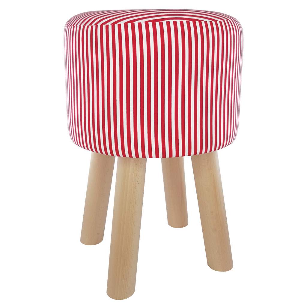 Moderná taburetka, pruhovaný, červeno-biely puf v dizajne vintage - Lily Pouf obrázok 1
