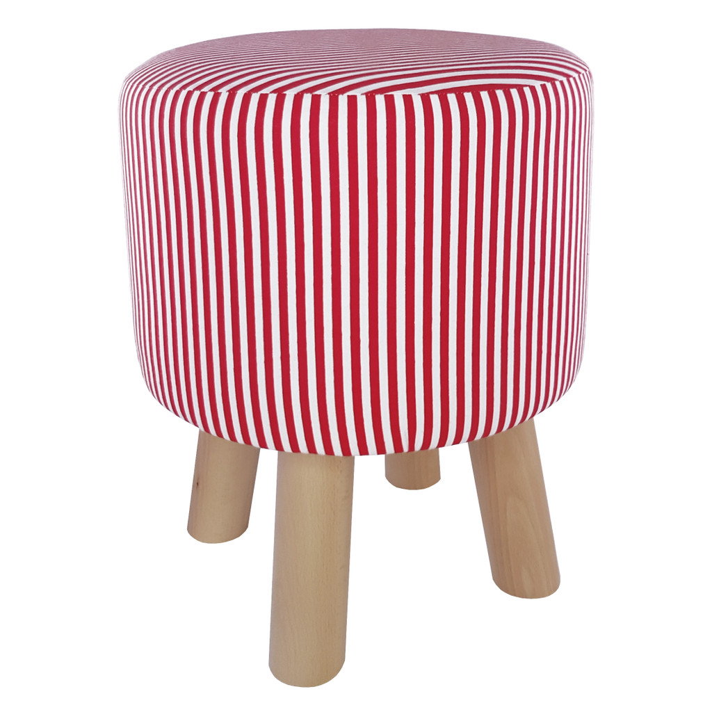 Moderná taburetka, pruhovaný, červeno-biely puf v dizajne vintage - Lily Pouf obrázok 3